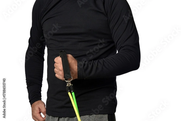 Fototapeta Elastic knee brace for physical training, crossfit, physiotherapy, body health, exercise, pilates, yoga and bodybuilding isolated on white background.