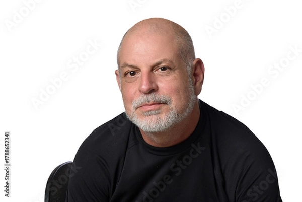 Fototapeta portrait adult man bald white beard face expression happy thoughtful male model gentleman in black clothes image.