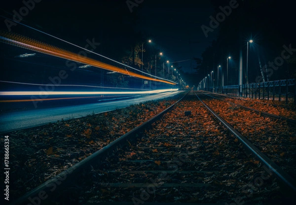 Fototapeta light trails on the road