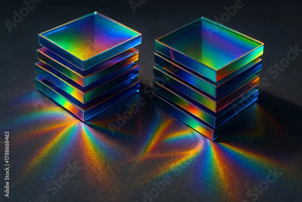 Fototapeta Stacked Holographic Glass Tiles Creating Spectrum Light