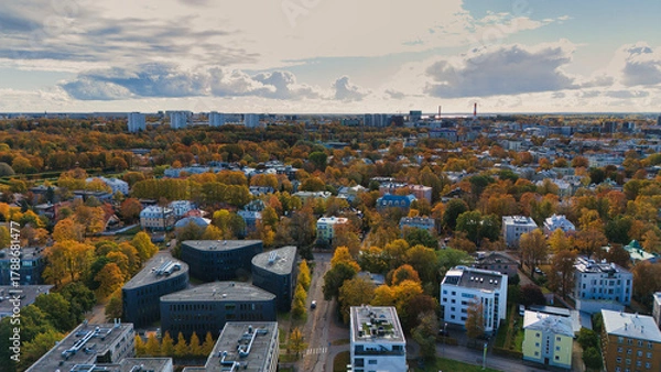 Fototapeta Autumn Colors Over Modern Tallinn Suburb and Business Park