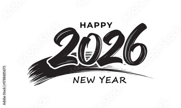 Fototapeta Happy New Year 2026 Brush Stroke Design on White Background