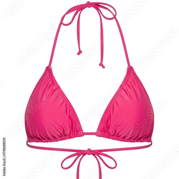 Fototapeta Hot Pink Bikini Top With Ties Isolated on Black Background swimwear beachwear isolated on a transparent background