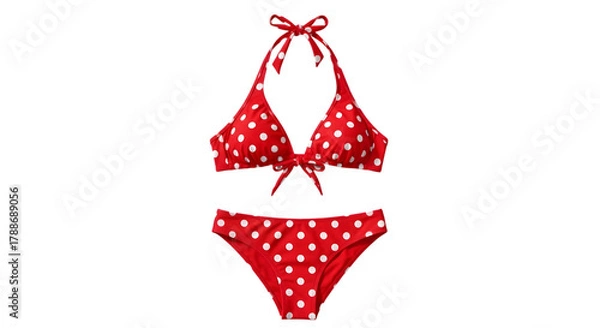 Fototapeta Red and White Polka Dot Bikini Set with Bows on White Background (15 isolated on a transparent background