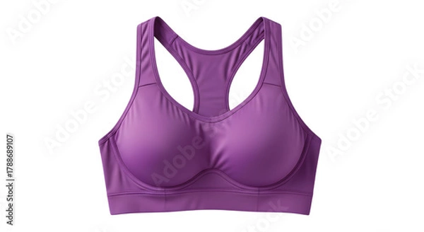 Fototapeta Purple Racerback Sports Bra with Molded Cups and Wide Band purple bra athletic wear isolated on a transparent background