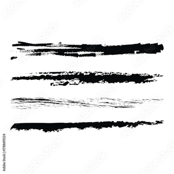 Fototapeta Abstract black ink brush strokes and splatters texture elements