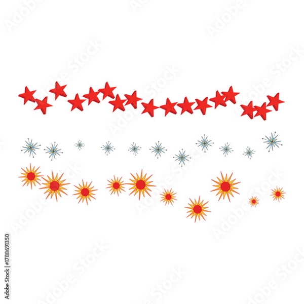Fototapeta Vibrant decorative star border design elements for festive applications