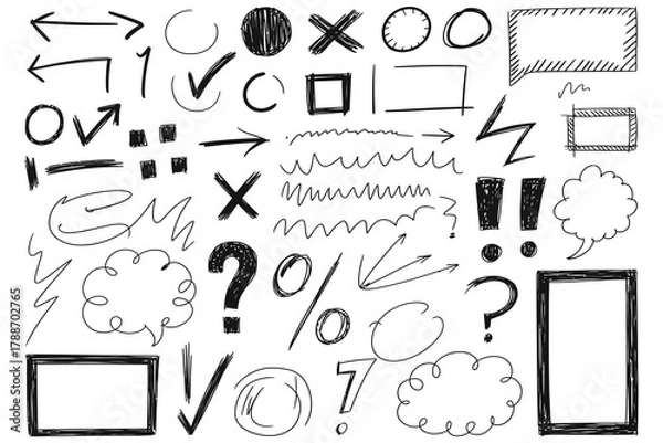 Fototapeta Bold Hand-Drawn Doodle Sketch Elements and Marker Marks Set