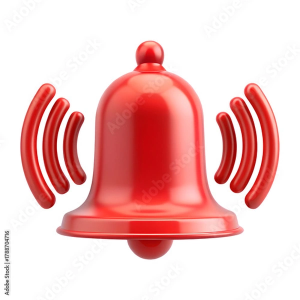 Fototapeta A bright red classic bell with sound waves emanating from it isolated on transparent background