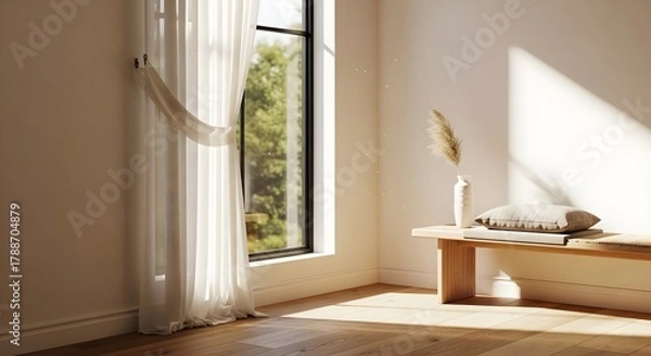 Fototapeta Soft Natural Light Window Scene
A minimalist room corner with warm sunlight coming through — lifestyle and interior designers love it.