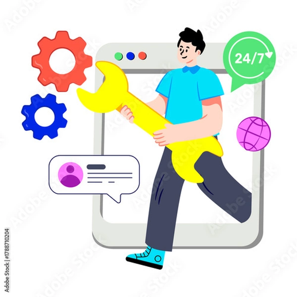 Fototapeta Conceptual flat design illustration of website maintenance