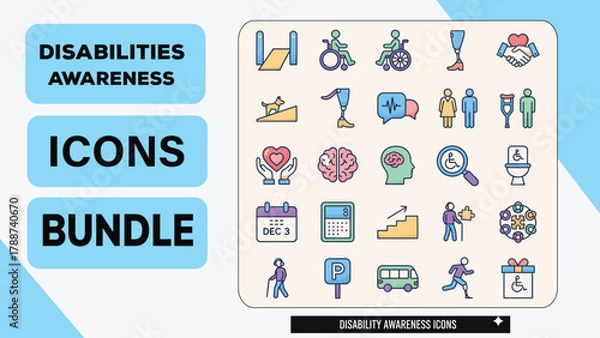 Fototapeta Disability Accessibility and Awareness Icons Bundle - Color Line Set