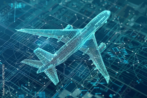 Obraz Futuristic 3D Airplane Wireframe Design