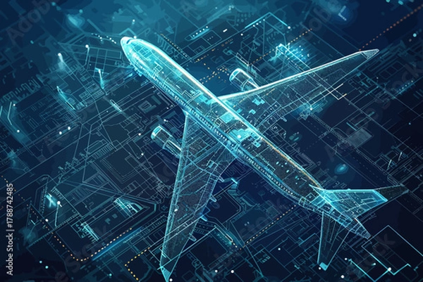 Fototapeta Futuristic 3D Airplane Wireframe Design