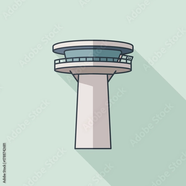 Obraz A stylized air traffic control tower stands tall with a long shadow.