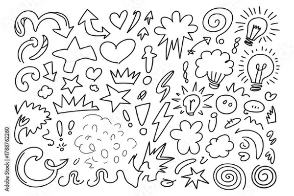 Fototapeta Playful Hand-Drawn Doodle Sketch Elements Set Creative Vector Outlines