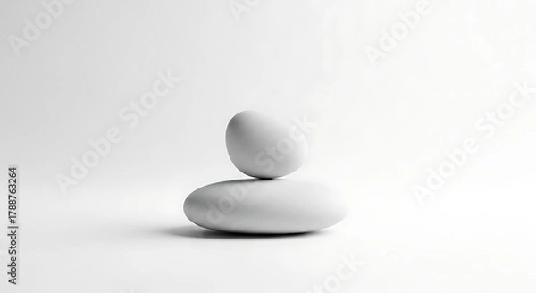 Fototapeta Balanced Stones Serene Composition of Smooth, White Rocks. Minimalist Still Life for Relaxation and Calm