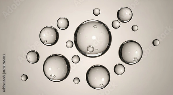 Fototapeta Bubbles of varying sizes floating against a neutral background, creating a sense of lightness and purity in this abstract composition