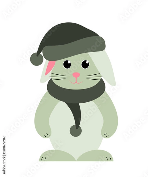 Fototapeta bunny with cap and scarf isolated on white background