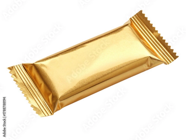 Fototapeta Golden foil wrapped candy bar isolated on transparent background