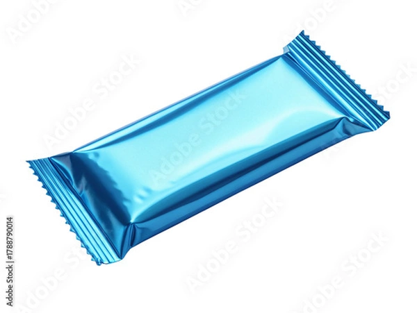 Fototapeta Shiny blue candy bar wrapper isolated on transparent background