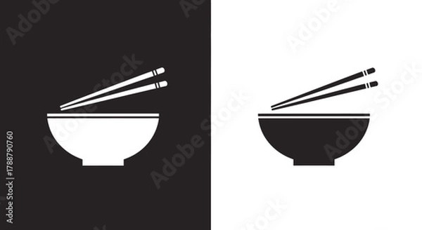 Fototapeta Minimalist Asian food icon with bowl and chopsticks vector set.