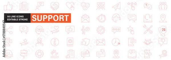 Obraz A collection of 50 outline icons representing digital technology and security concepts. Environment Stroke icon collections. Containing recycling, plant, nature, eco, earth, green energy, trees, ecolo