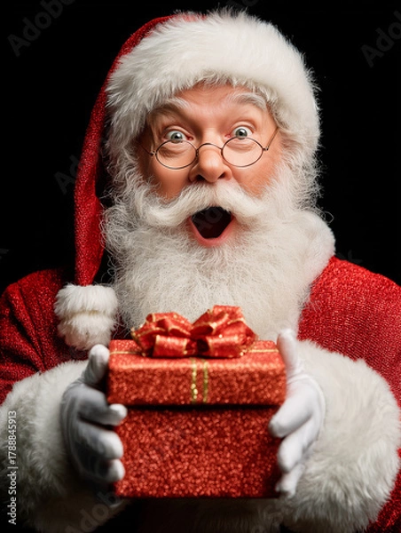 Obraz Surprised Santa with Gift