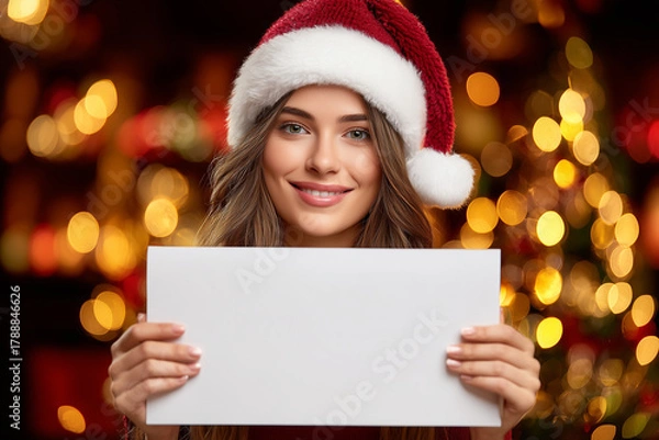 Obraz Smiling Girl with Blank Card