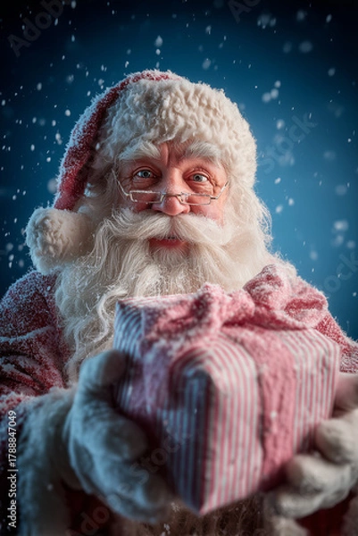Obraz Santa Holding Gift in Snow