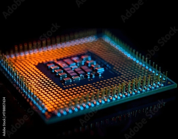 Fototapeta Futuristic AI Processor Chip with Nanotechnology Details