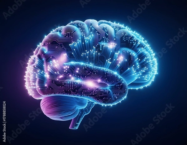 Fototapeta Futuristic AI Brain with Neural Networks and Data Processing