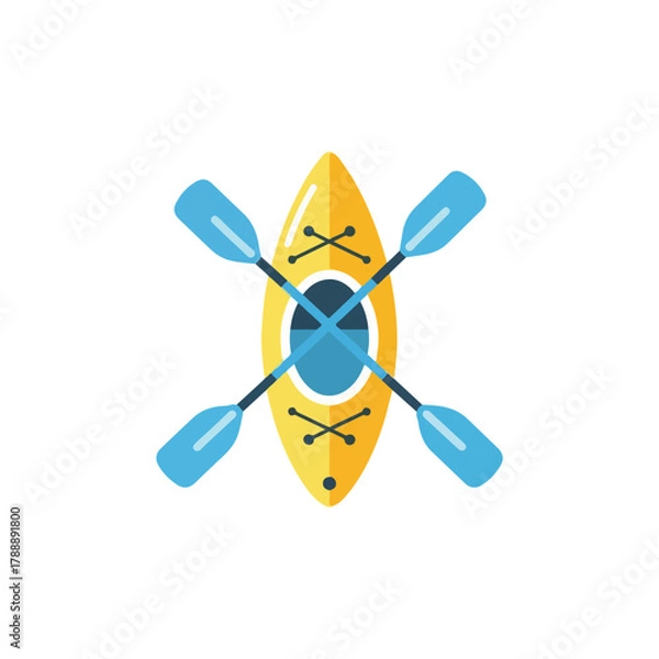 Obraz Yellow Kayak with Paddles Illustration on White Background