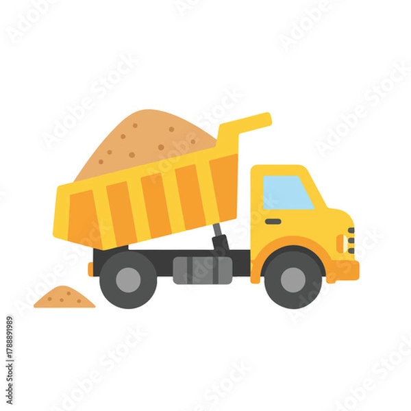 Obraz Cartoon Dump Truck Transporting Sand on White Background