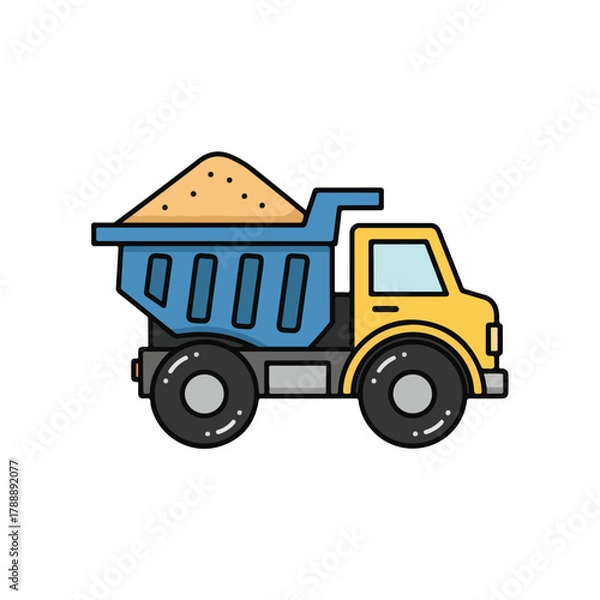 Obraz Cartoon Dump Truck with Sand Construction Theme