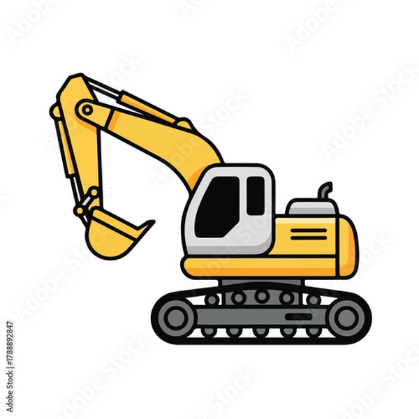 Obraz Cartoon Yellow Excavator Construction Vehicle Illustration