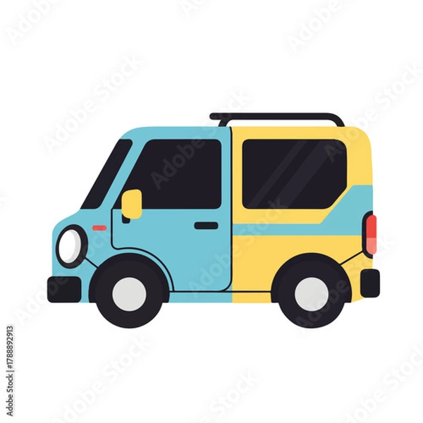 Obraz Colorful Cartoon Camper Van Illustration in Blue and Yellow