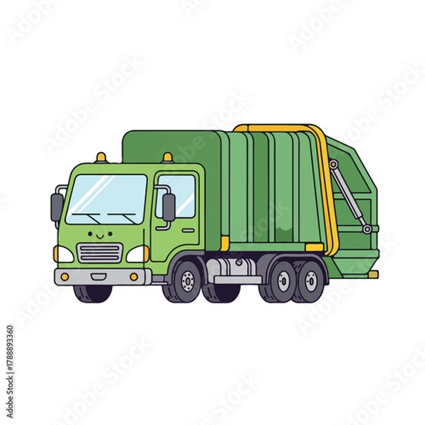 Obraz Green Garbage Truck Cartoon Illustration with Happy Face