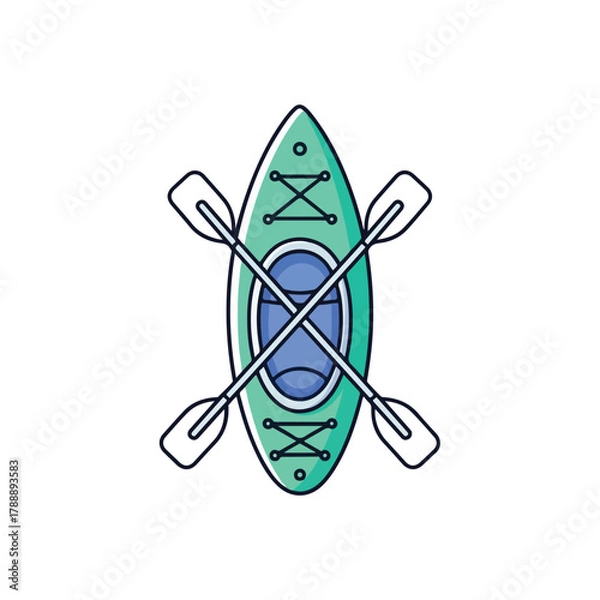 Obraz Kayak and Paddles Turquoise and Blue Watersport Icon