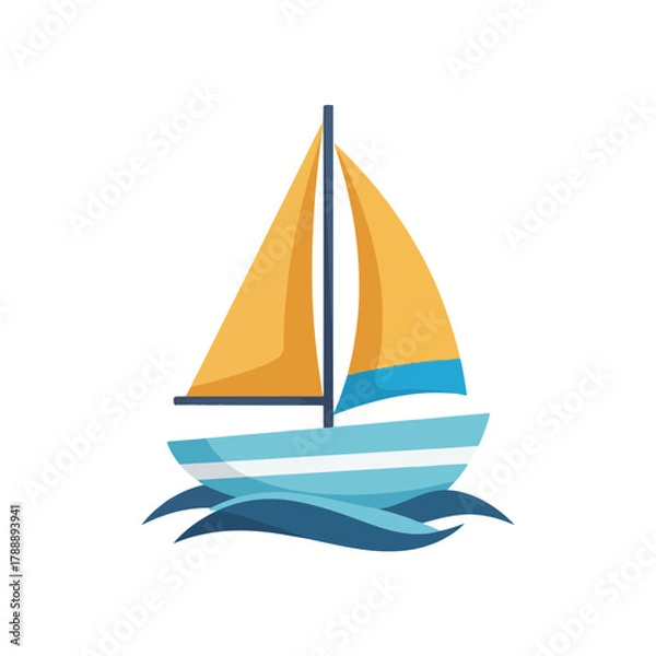 Obraz Sailboat Sailing on Water with Yellow Sails and Blue Hull