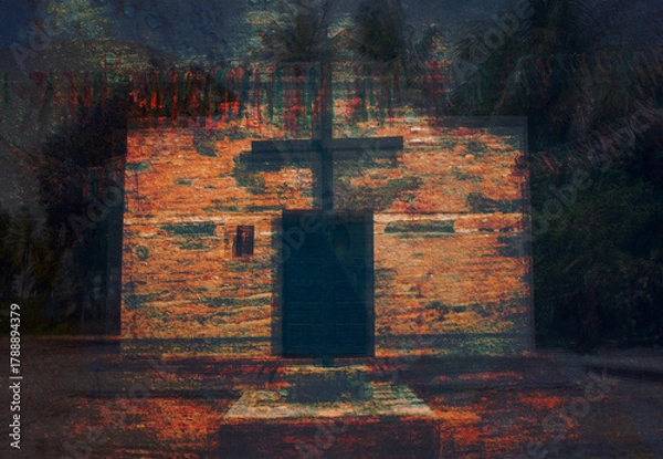 Obraz Abstract textured chapel with cross in artistic light.