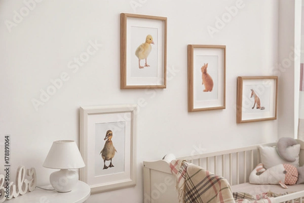 Fototapeta Modern interior of child's room with animal pictures