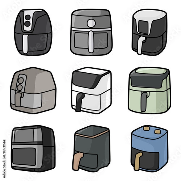 Fototapeta simple electronic air fryer collection image, colored vector