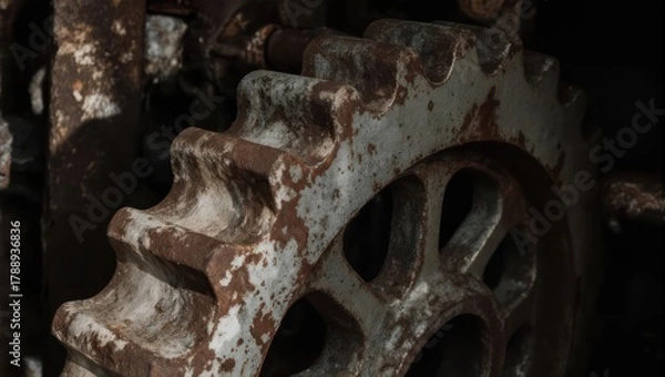 Obraz Close-up of a weathered and rusted industrial gear wheel.