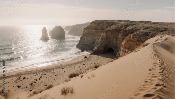 Obraz Coastal Landscape with Cliffs and Ocean under a Sunny Sky.