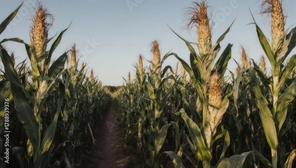 Obraz Cornfield Rows - A Harvest-Ready Landscape Under a Clear Sky.