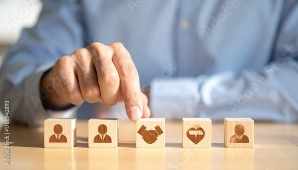 Obraz Connecting with customers and building trust with handshake symbol, ideal for business strategies and positive relationships in the workplace environment