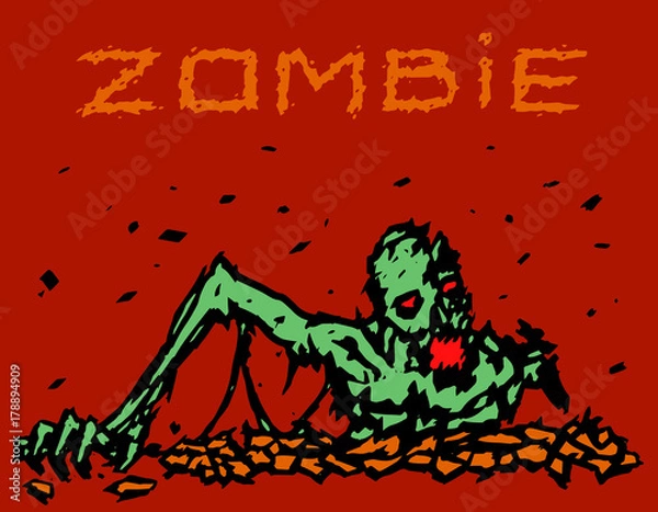 Fototapeta Scary skeleton comes out of the grave. Vector illustration.