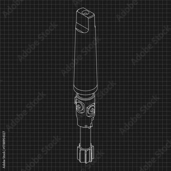 Fototapeta Mechanical engineering drawings. Tap tools, borer. Technical Design. Cover. Blueprint. Step Cutting Tool with Countersinking Function. Technical 3D Vector Illustration