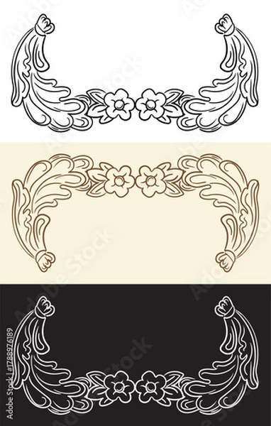 Fototapeta Engraving monogram floral design element three colors vector